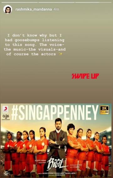 Rashmika Mandanna about Vijay Bigil song Singappenney